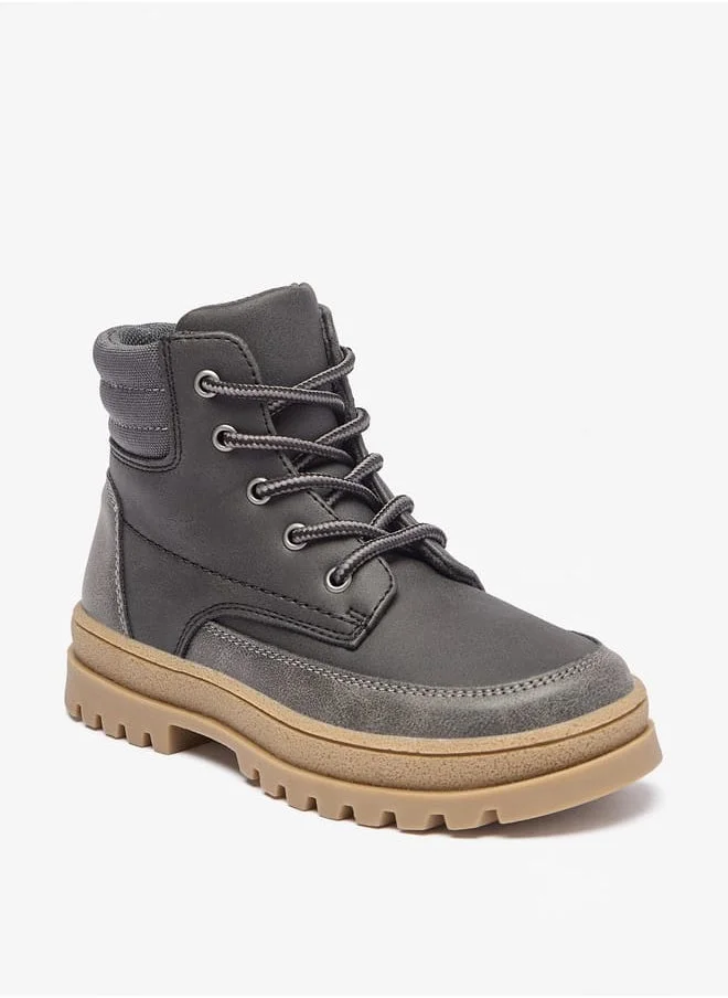 JUNIORS Boys Panelled Low Ankle Boots with Lace Detail and Zip Closure