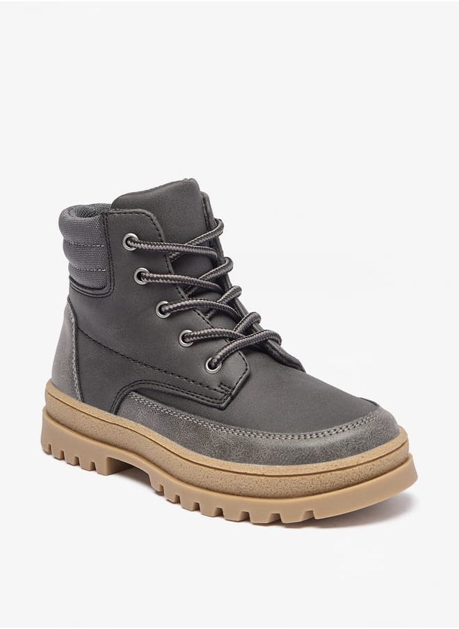 JUNIORS - Boys Panelled Low Ankle Boots with Lace Detail and Zip Closure - Image 1