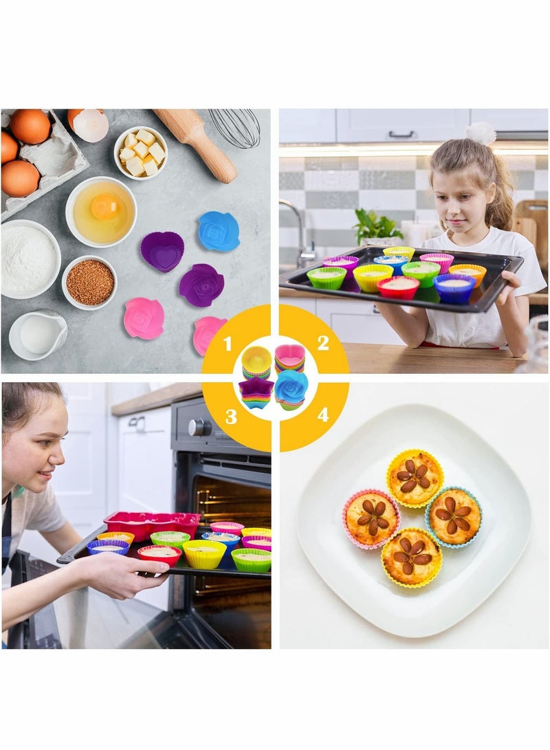 Excefore قوالب كاب كيك سيليكون، 20 قطعة قوالب كاب كيك سيليكون قوالب مافن قابلة لإعادة الاستخدام مجموعة أدوات الخبز غير اللاصقة لقوالب المافن بطانات الخبز لقوالب الكعك بألوان متعددة - Image 2