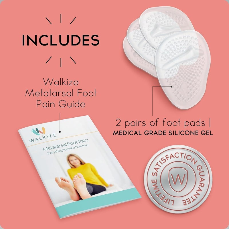 Walkize وسادات مشط القدم للنساء من ووكايز  إدخالات كعب للنساء  وسادات كعب القدم 2 زوج  وسادات القدم لتخفيف الألم والراحة طوال اليوم  مقاس واحد يناسب جميع إدخالات الأحذية شفافة - Image 5