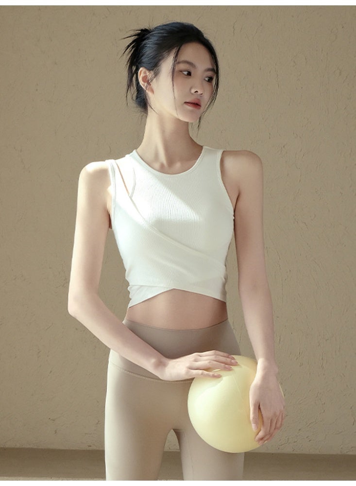 كوينج Spring and Summer Yoga Vest Integrated Fixed Cup Running Wear Solid Color Sleeveless Body Suit for Women - Image 5