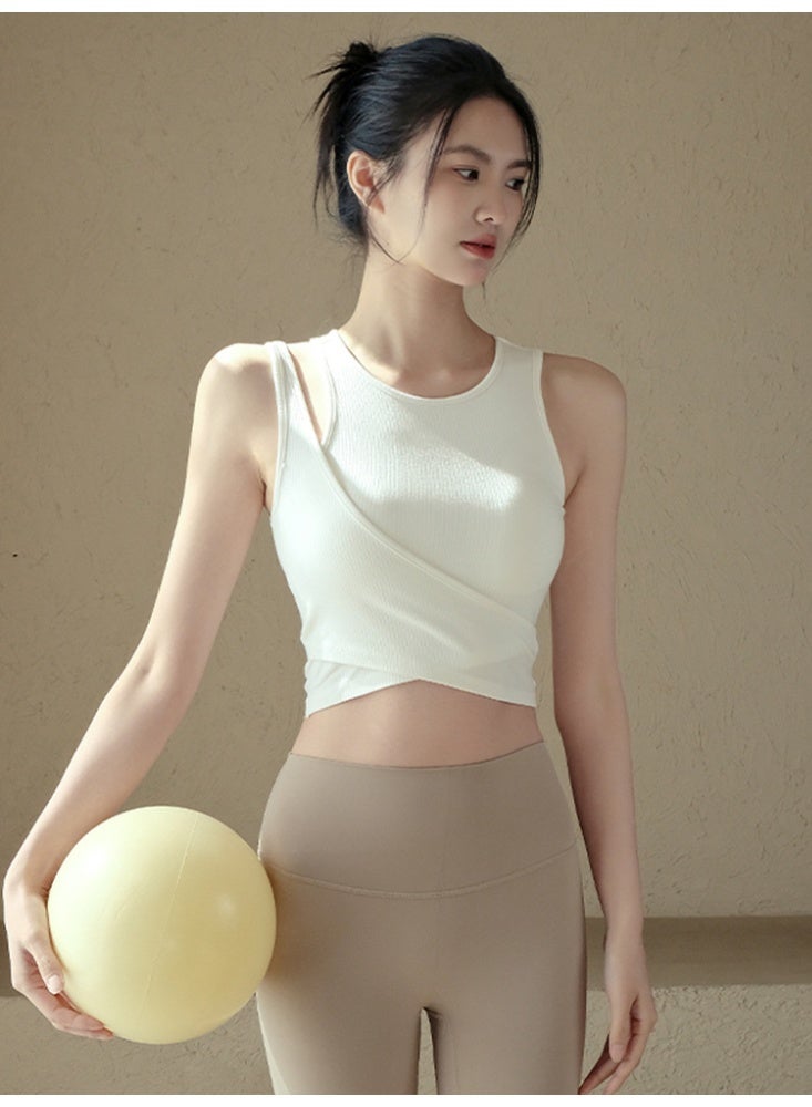 كوينج Spring and Summer Yoga Vest Integrated Fixed Cup Running Wear Solid Color Sleeveless Body Suit for Women - Image 4