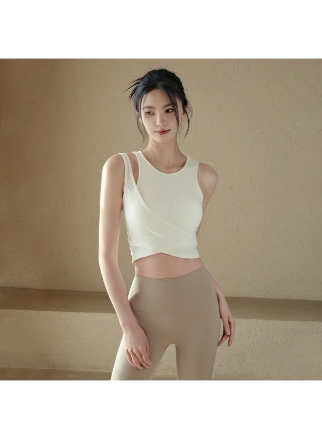 كوينج Spring and Summer Yoga Vest Integrated Fixed Cup Running Wear Solid Color Sleeveless Body Suit for Women - Image 1