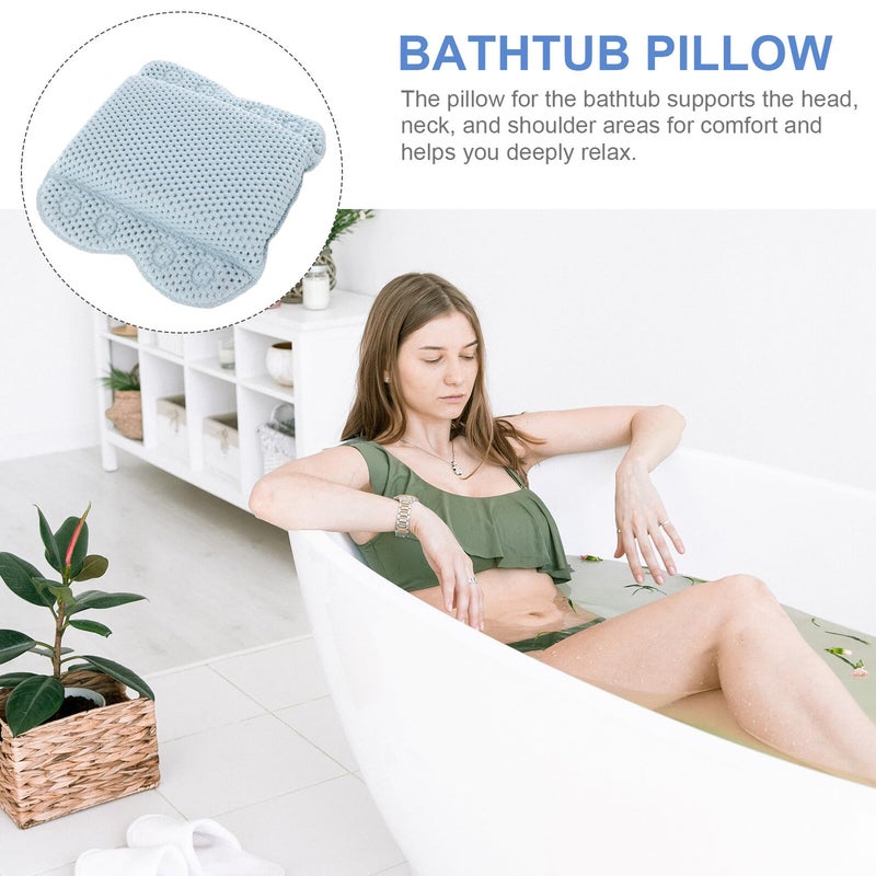 Blue PVC Foam Bath Tub Pillow with Suction Cups Non Slip Headrest for Spa Hotel Home Bathing Comfort - Image 5