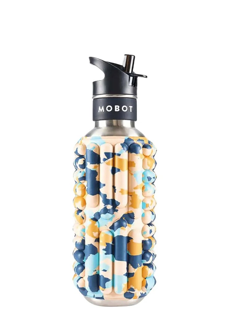 MOBOT Portable Travel Foam Roller Water Bottle with Sip Straw, Stainless Steel Screw Lid | Insulated Sports Water Bottle and Foam Rollers for Yoga, Workout, Home Gym, & Exercise, Earth Camo 532ml - Image 1