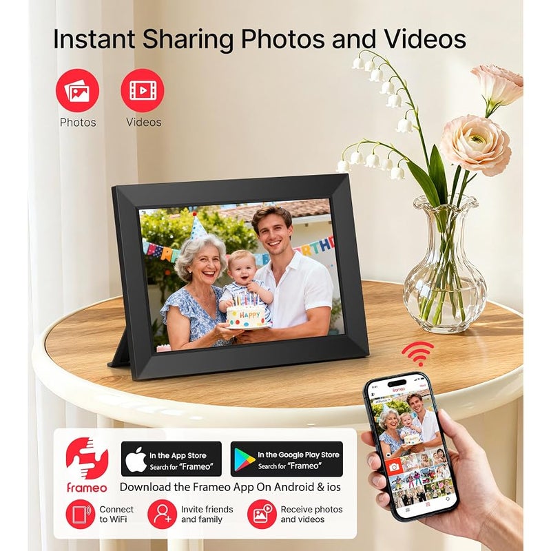 BIGASUO Frameo 10.1 Inch WiFi Digital Picture Frame, 1280x800 HD IPS Touch Screen Photo Frame Electronic, 32GB Memory, Auto-Rotate, Wall Mountable, Share Photos/Videos Instantly via Frameo App from Anywhere - Image 2