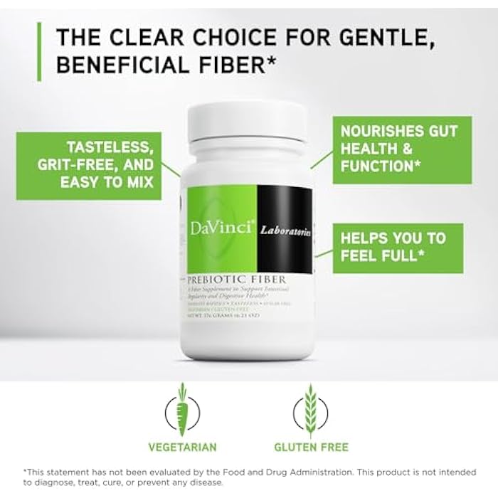 DAVINCI Labs Prebiotic Fiber - Daily Fiber Powder for Digestion Support & GLP-1 Production* - Tasteless Drink Mix - Fiber Supplement for Men & Women - Vegetarian, Gluten-Free - 30 Servings (176 g) - Image 3