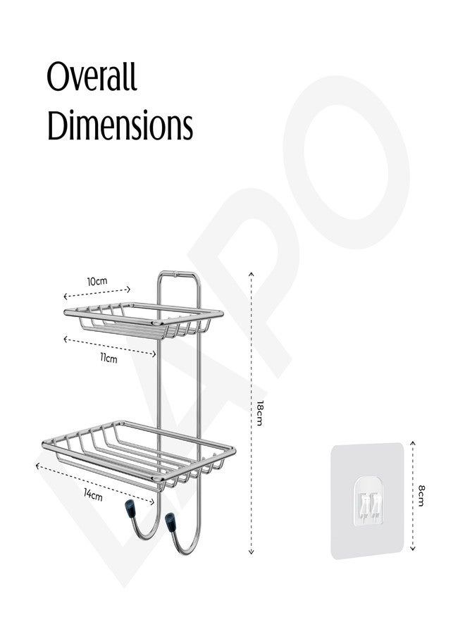 LAPO Stainless Steel Double Layer Soap Dish Holder for Bathroom, Wall Mounted Storage Rack for Bathroom & Wash Basin Area, Space Saving Design, Chrome Finish, Pack of 1 - Image 2