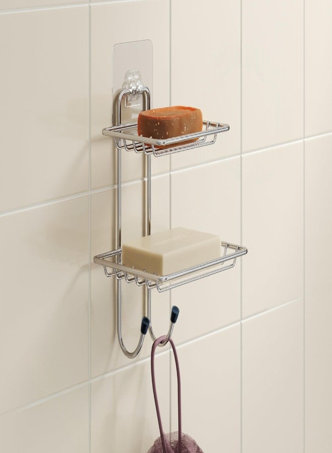 LAPO Stainless Steel Double Layer Soap Dish Holder for Bathroom, Wall Mounted Storage Rack for Bathroom & Wash Basin Area, Space Saving Design, Chrome Finish, Pack of 1 - Image 1