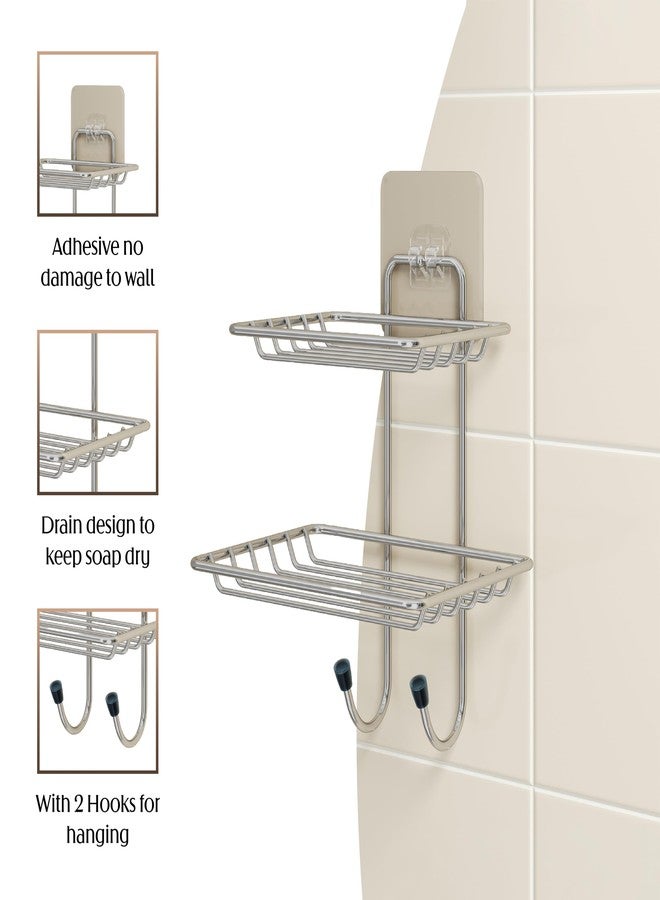 LAPO Stainless Steel Double Layer Soap Dish Holder for Bathroom, Wall Mounted Storage Rack for Bathroom & Wash Basin Area, Space Saving Design, Chrome Finish, Pack of 1 - Image 4