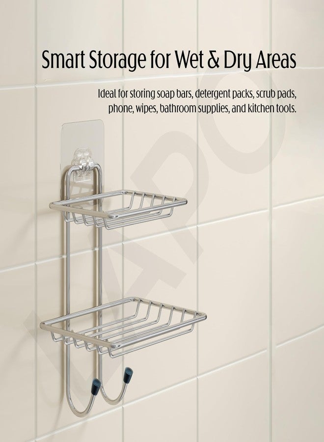 LAPO Stainless Steel Double Layer Soap Dish Holder for Bathroom, Wall Mounted Storage Rack for Bathroom & Wash Basin Area, Space Saving Design, Chrome Finish, Pack of 1 - Image 5