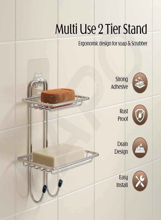 LAPO Stainless Steel Double Layer Soap Dish Holder for Bathroom, Wall Mounted Storage Rack for Bathroom & Wash Basin Area, Space Saving Design, Chrome Finish, Pack of 1 - Image 3
