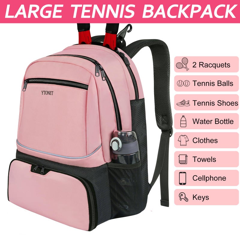 Ytonet Tennis Bag Tennis Backpack for Women Men 2 Rackets with Insulated Pocket Ventilated Shoe Compartment - Image 5