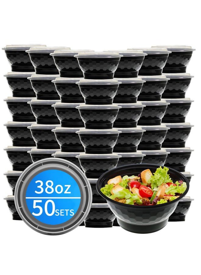 Apsic Meal Prep Bowls Containers, 50 Sets 38oz (100-Piece) Plastic Bowls with Lids for Soup Salad, Disposable To Go Food Storage Container, Round Lunch Box, BPA Free, Microwave/Dishwasher/Freezer Safe - Image 1