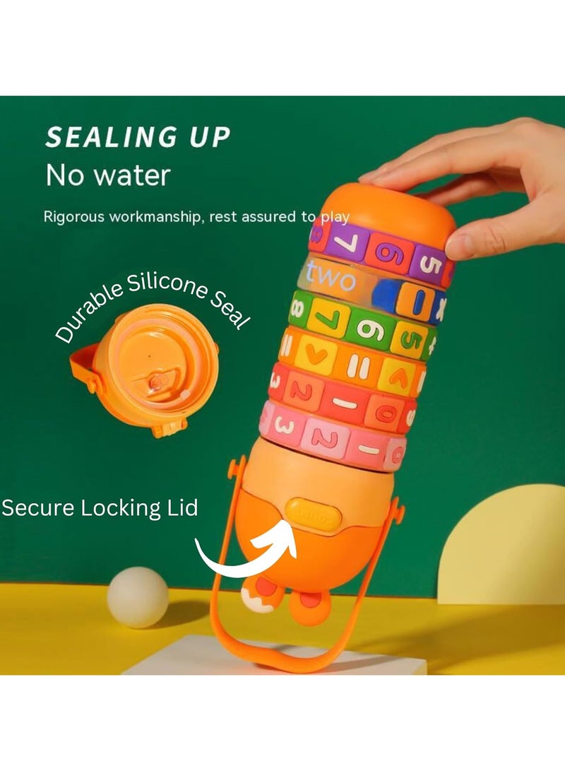 Mobcos Kids Math's Learning Water Bottle - Stainless Steel, Vacuum Insulated, Leak Proof with Straw & Strap, BPA Free and Portable 430ml (Orange) - Image 3