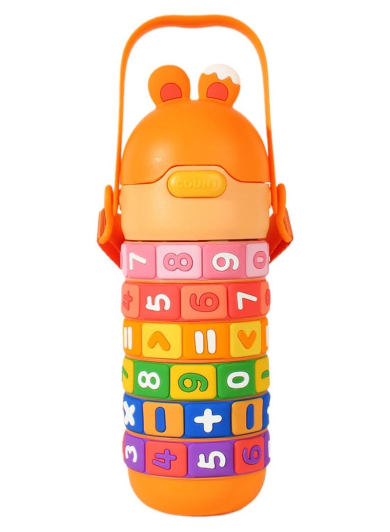 Mobcos Kids Math's Learning Water Bottle - Stainless Steel, Vacuum Insulated, Leak Proof with Straw & Strap, BPA Free and Portable 430ml (Orange) - Image 1