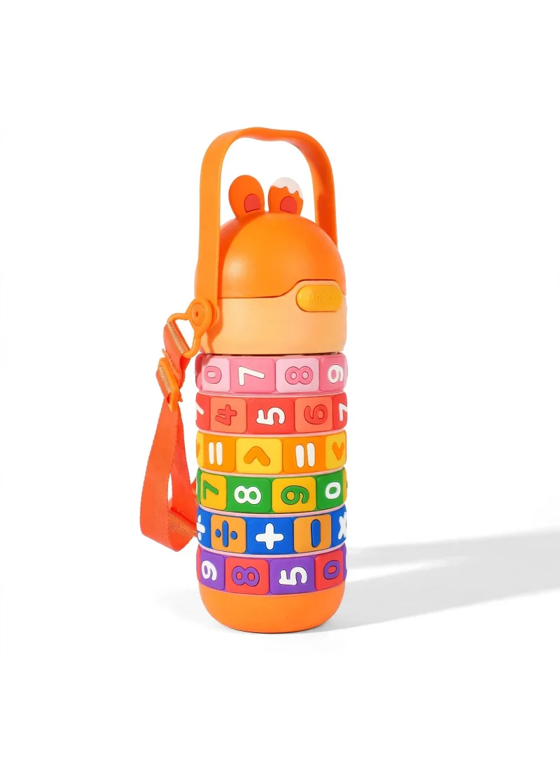 Mobcos Mobcos Kids Math's Learning Water Bottle - Stainless Steel, Vacuum Insulated, Leak Proof with Straw &amp; Strap, BPA Free and Portable 430ml (Orange)