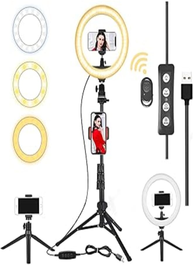 Qtencas 10" Ring Lights with Stand and Phone Holder for Live Stream, Vlogging, Makeup, Photography, Dimmable Selfie Ring Light with 3 Light Modes and 10 Brightness Level, Compatible with iPhone Android 