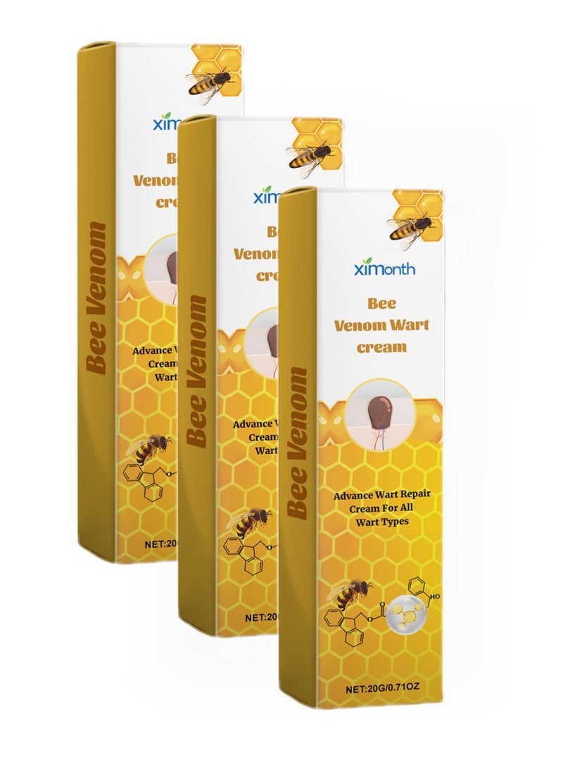 ximonth 3-pack Bee Venom Wart Removal Cream, Improves Pimples, Moles and Repairs Skin 20ml*3 - Image 1