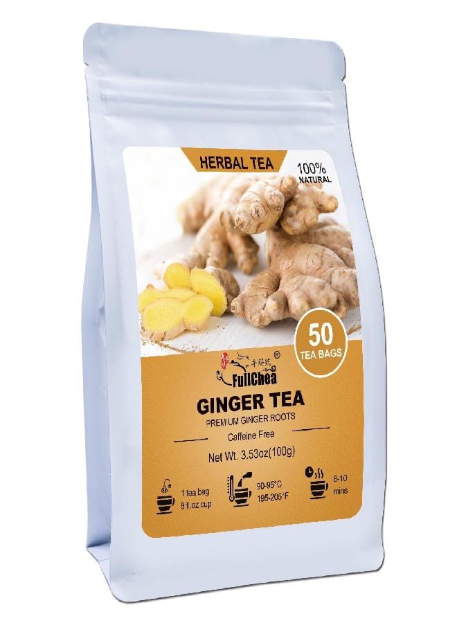 FullChea - Ginger Tea Bags, 50 Teabags, 2g/bag - Premium Ginger Root Tea Bag - Warm & Spicy - Non-GMO - Caffeine-free - Support Digestion & Boost Immunity - Image 1