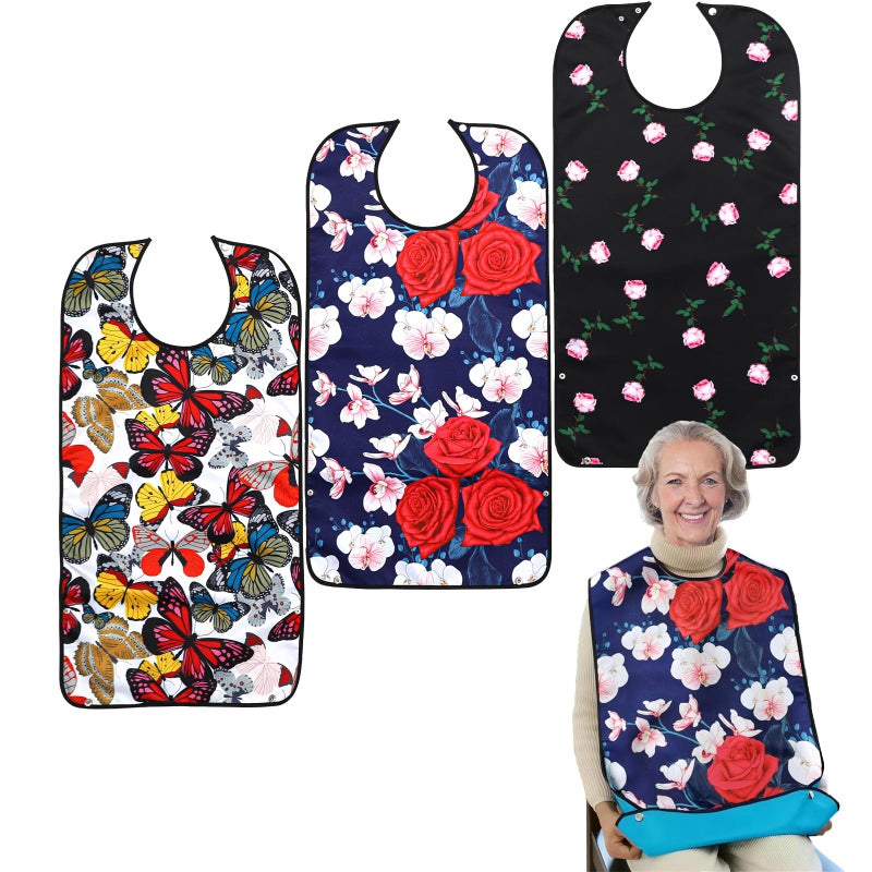 Pafusen 3 Pack Adult Bibs for Women, Reusable Adult Bibs for Eating with Optional Crumb Catcher, Waterproof Washable Dining Clothing Protector, Gifts for Women/Mom - Image 1