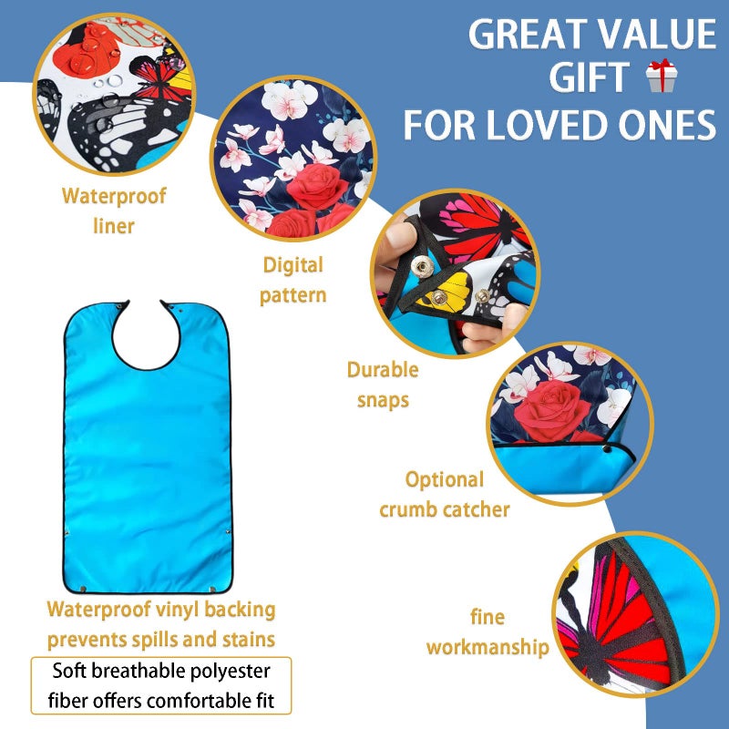 Pafusen 3 Pack Adult Bibs for Women, Reusable Adult Bibs for Eating with Optional Crumb Catcher, Waterproof Washable Dining Clothing Protector, Gifts for Women/Mom - Image 2