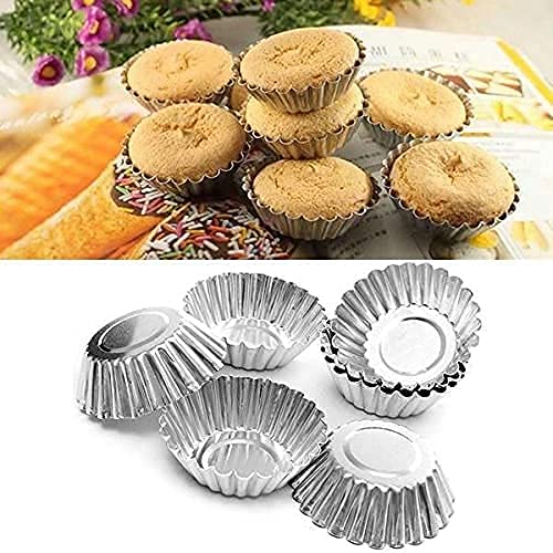Bellveen Aluminium Cup Cake Tart Mould Jelly Mould for Oven Set of 6 Pieces Silver - Image 5