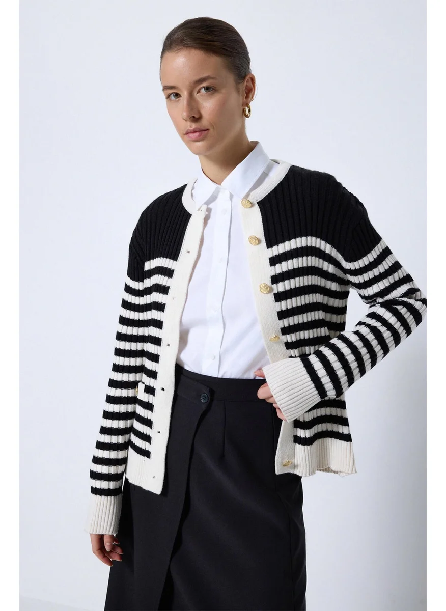 Touche Striped Knitted Cardigan with Pocket Details