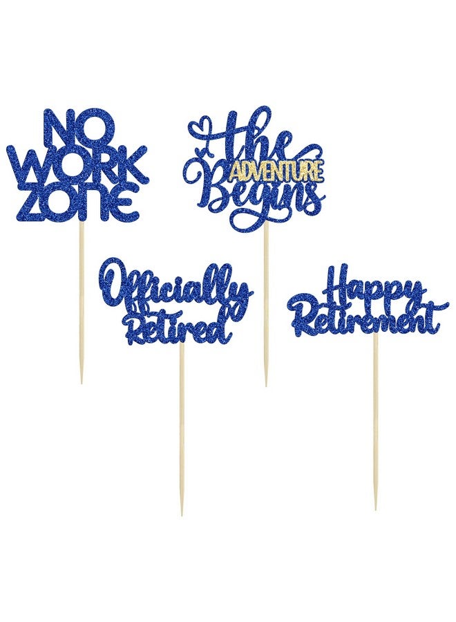 Ephlyn 24Pcs Happy Retirement Cupcake Toppers Officially Retired Cake Toppers No Work Zone Adventure Begins Cupcake Picks Retirement Theme Farewell Birthday Party Decorations Supplies Dark Blue - Image 3