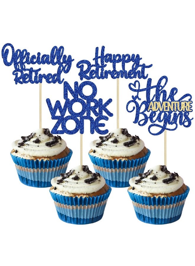 Ephlyn 24Pcs Happy Retirement Cupcake Toppers Officially Retired Cake Toppers No Work Zone Adventure Begins Cupcake Picks Retirement Theme Farewell Birthday Party Decorations Supplies Dark Blue - Image 1