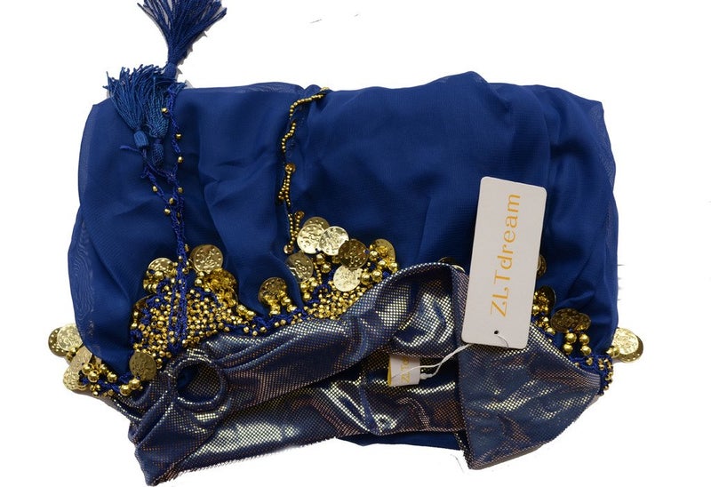 ZLTdream Lady's Belly Dance Chiffon Banadge Top and Lantern Coins Pants Dark Blue, One Size - Image 5