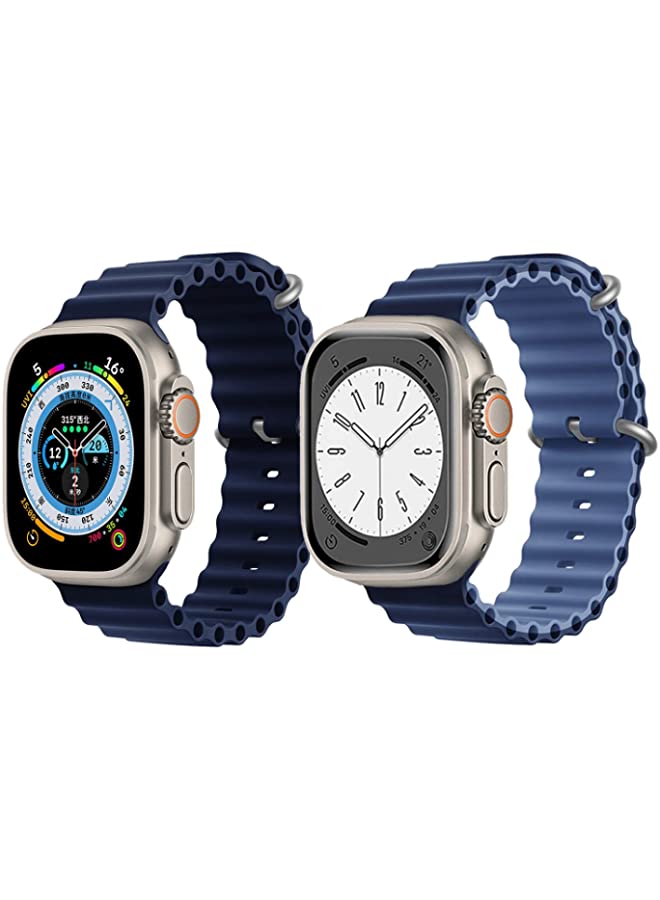 IAF Silicone Ocean Band Strap for Apple Watch Ultra 8 49mm Navy Blue Single Color Strap with Navy Blue/Blue Double Side Strap Set of 2