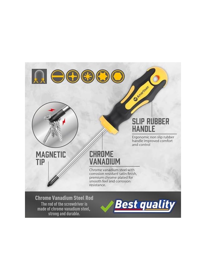 promass Magnetic Screwdrivers Set with Case, 42-piece Includs Slotted, Phillips, Hex, Pozidriv,Torx and Precision Screwdriver Set Tools for Men - Image 3