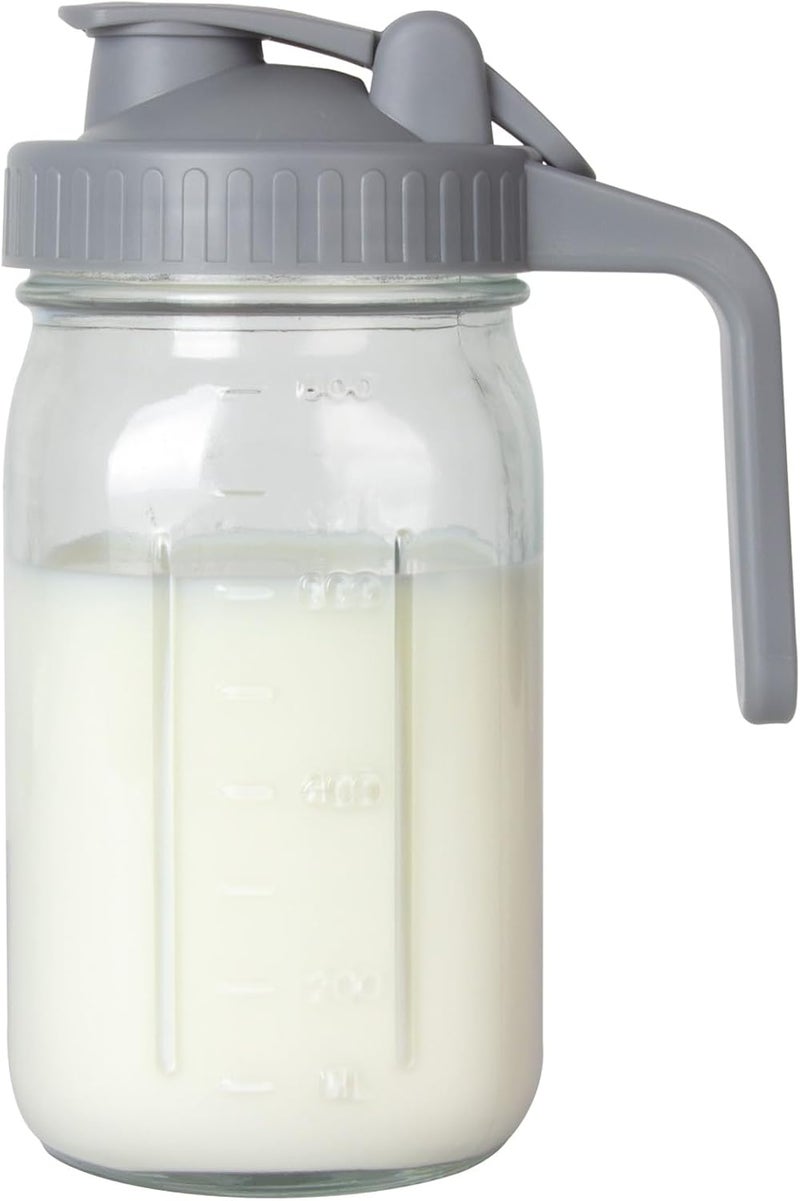 OneDream Breast Milk Pitcher, Mason Jar 32 oz, Heavy Duty Wide Mouth Jar with Flip Cap Lid and Pour Spout - Airtight Seal for Freshness and Convenience - Great for Cold Beverages, and Home Entertaining - Image 1