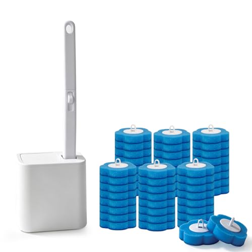 clowand Disposable Toilet Brush with 48 Refills, ,Toilet Bowl Cleaner,Toilet Cleaning Supplies,Toilet Bowl Brush,automatic lid-opening and closing toilet brush with Holder for Bathroom Deep Cleaning & Hygiene - Image 1