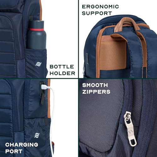 THE ASSEMBLY Assembly Odyssey Weekender Laptop Backpack, Premium Polyester with Felt-Lined 15.6" Compartment, Adjustable Straps, Water-Resistant Blue - Image 3