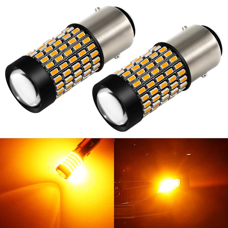 مصابيح إشارة الانعطاف LED PHINLION 1157 2800 لومن سوبر برايت 2357 7528 BAY15D لون أصفر كهرماني عبوة من 2