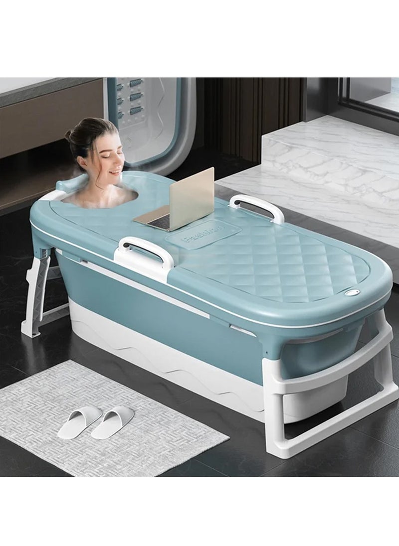 Portable Bathtub For Adults, Foldable Children Tub Household Bath Basin, Constant Temperature with Cover Blue