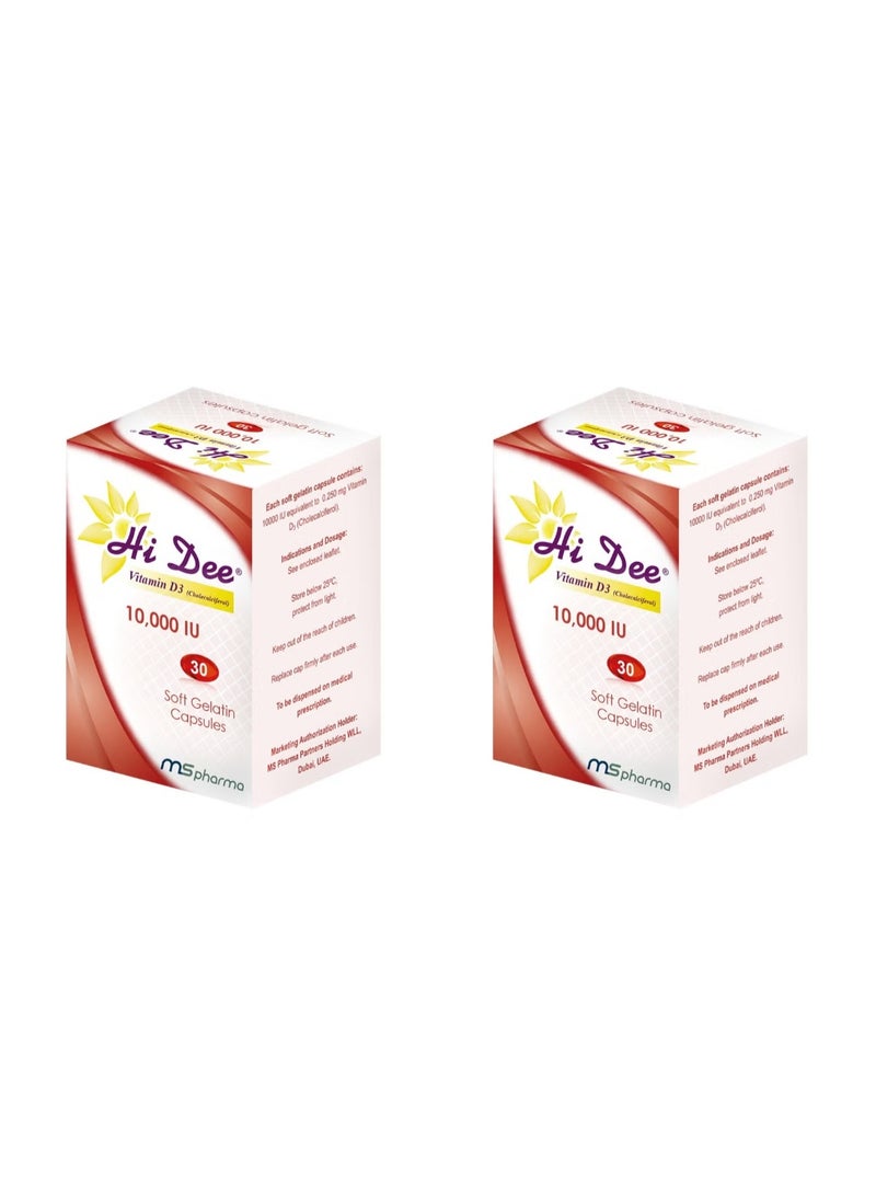 Hi Dee Vitamin D3 10000 IU Soft Gel Capsules 30’s (Pack of 2) | Bone, Immunity & Muscle Support