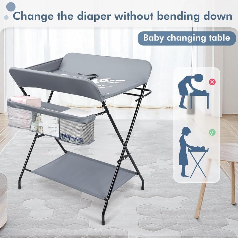 Baby Changing Table with Wheels Adjustable Height Foldable Changing Table with Nursery Organizer and Storage Shelf for Newborns and Infants (80 x 66 x 98 cm) - Kids Topia - Image 5