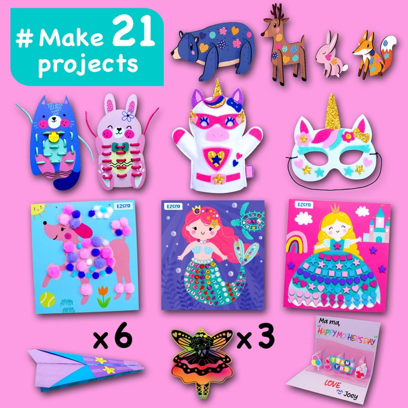EZCRA Unicorn Craft Kits for Kids Ages 4-8 â€“ 21 Projects in 1 Craft Box for Kids â€“ All Inclusive No Mess Arts and Crafts Kit, Educational Activity Box for Girls - Image 3