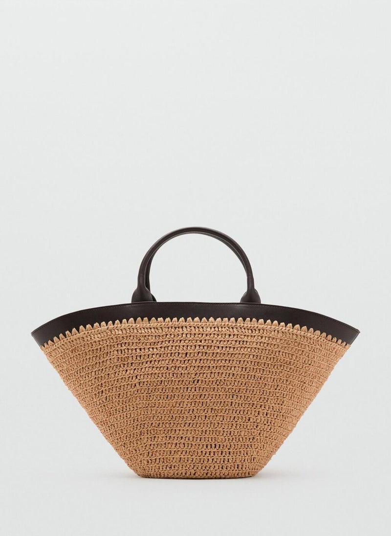 MANGO Large Natural Fibre Bag With Double Handle  - Image 1