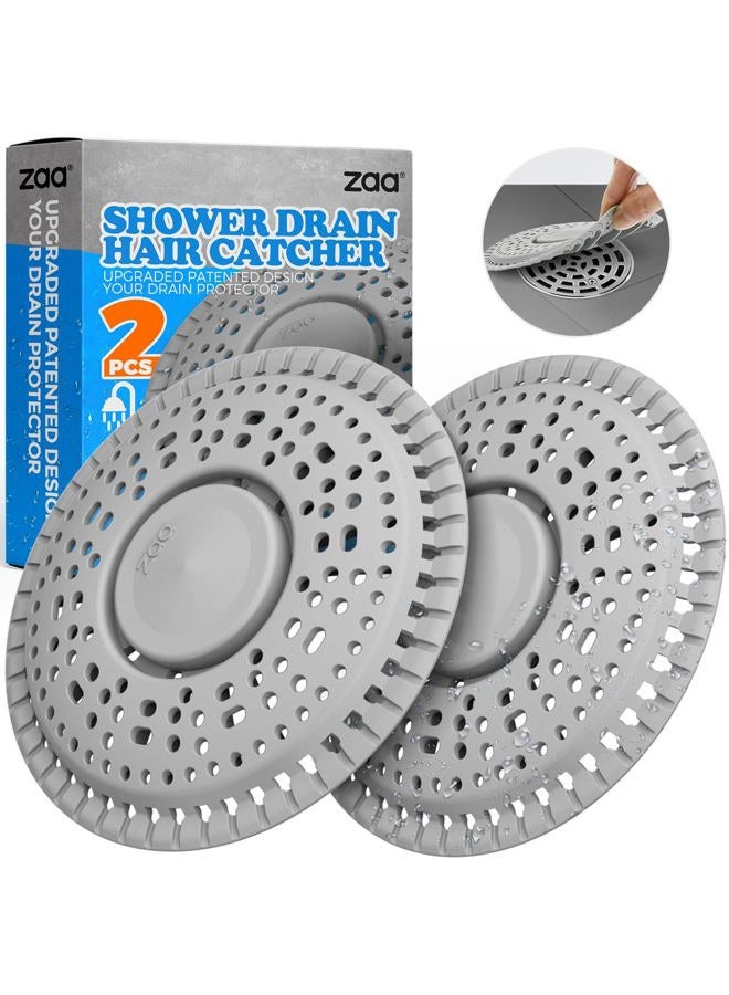 zaa Shower Drain Hair Catcher, 2 Pack Premium Silicone Drain Protector & Shower Drain Cover, Shower Installation Kits for Flat Drains of Shower Room, Bathroom, Gray - Image 1