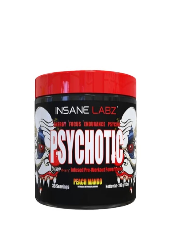 Insane labz Insane Labz Psychotic, High Stimulant Pre Workout Powder, Extreme Lasting Energy, Focus and Endurance with Beta Alanine, Creatine Monohydrate DMAE, 35 Srvgs (Peach Mango) 