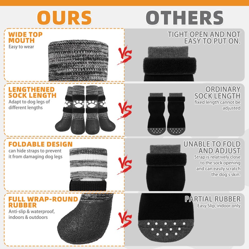 KOOLTAIL Anti Slip Dog Socks to Prevent Licking Paws for Hot/Clod Pavement,Waterproof Long Snow Dog Boots&Paw Protectors with Straps Traction Control for Hardwood Floor for Small Medium Large DogsS - Image 5