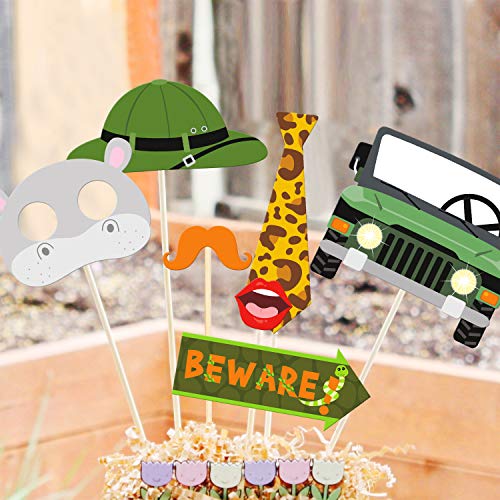 Bessmoso 41PCS Jungle Safari Photo Booth Props Wild Animals Forest Themed Party Props Kit for Jungle Safari Kids Baby Shower Birthday Party Decorations Supplies - Image 4
