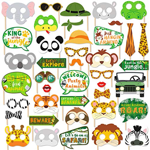 Bessmoso 41PCS Jungle Safari Photo Booth Props Wild Animals Forest Themed Party Props Kit for Jungle Safari Kids Baby Shower Birthday Party Decorations Supplies - Image 5