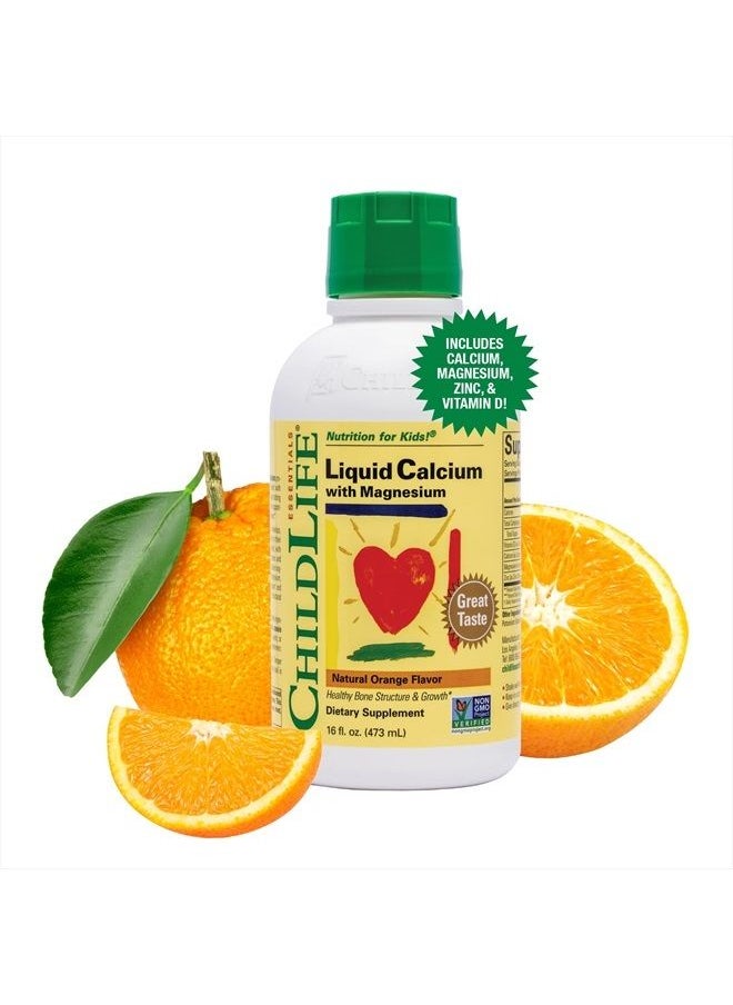 CHILDLIFE ESSENTIALS ChildLife Essentials Liquid Calcium Magnesium Supplement - Supports Healthy Bone Growth for Children, Contains Vitamin D3 & Zinc, All-Natural, Gluten Free & Non-GMO - Natural Orange Flavor, 16 Fl Oz B  - Image 1
