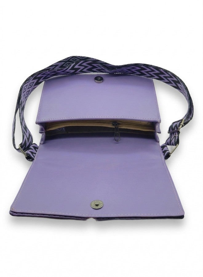 KRIFTY Sling Bag with Geometric Patterned Strap, Flap Closure, Adjustable Crossbody Strap For Women's/Girls (Purple) - Image 4