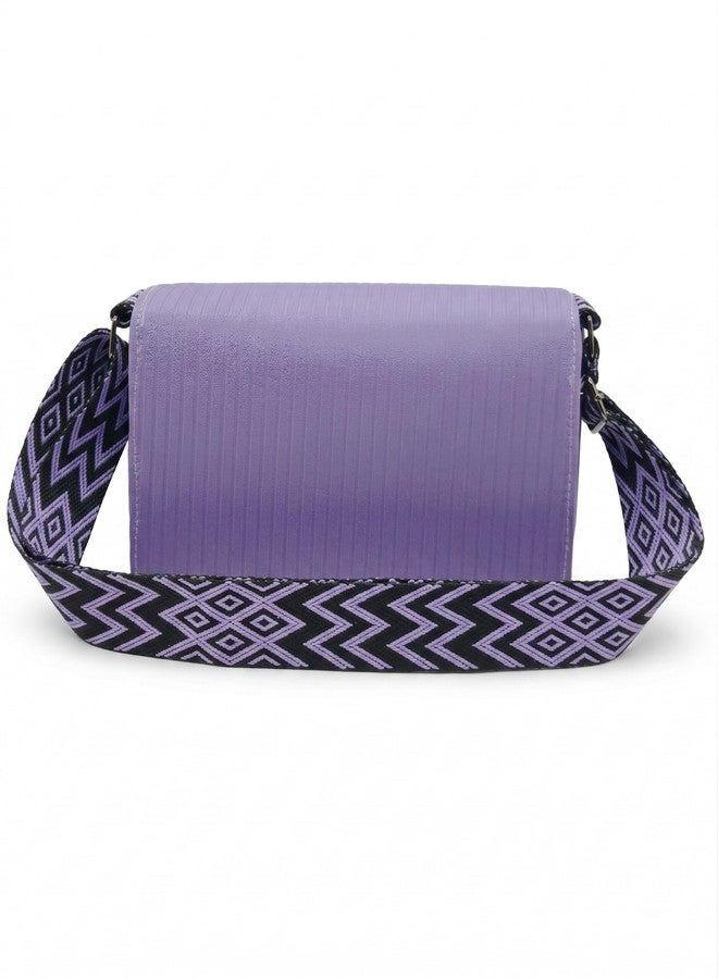 KRIFTY Sling Bag with Geometric Patterned Strap, Flap Closure, Adjustable Crossbody Strap For Women's/Girls (Purple) - Image 3